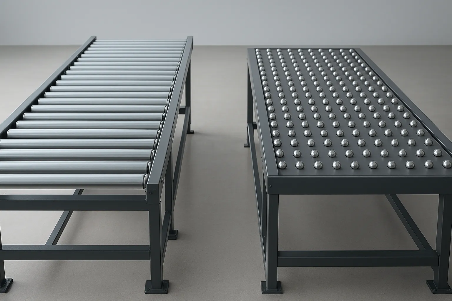 diferencia entre transportador de rodillos y mesa de bolas